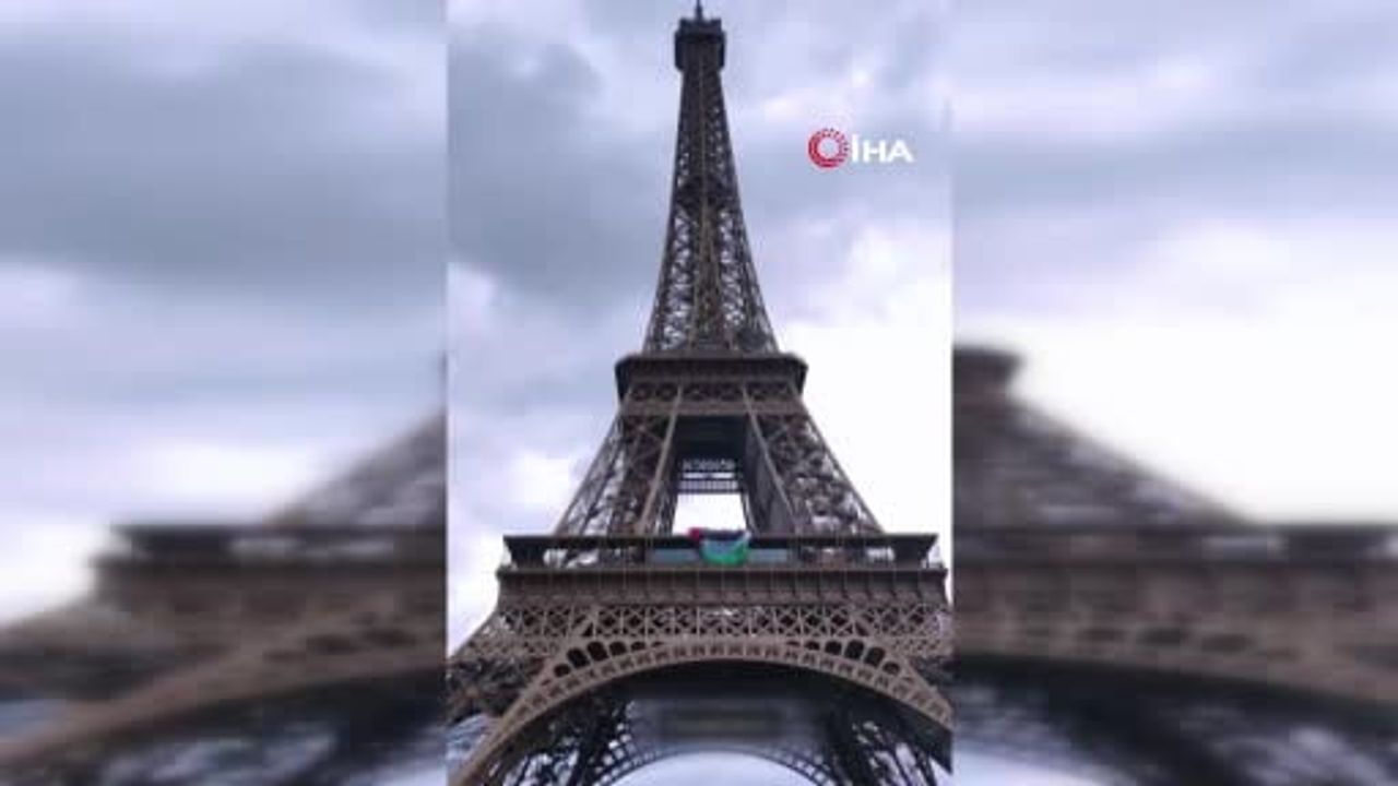 Paris'te Nakba protestosunda Eyfel Kulesi'nde Filistin bayrağı açıldı; 6 gözaltı