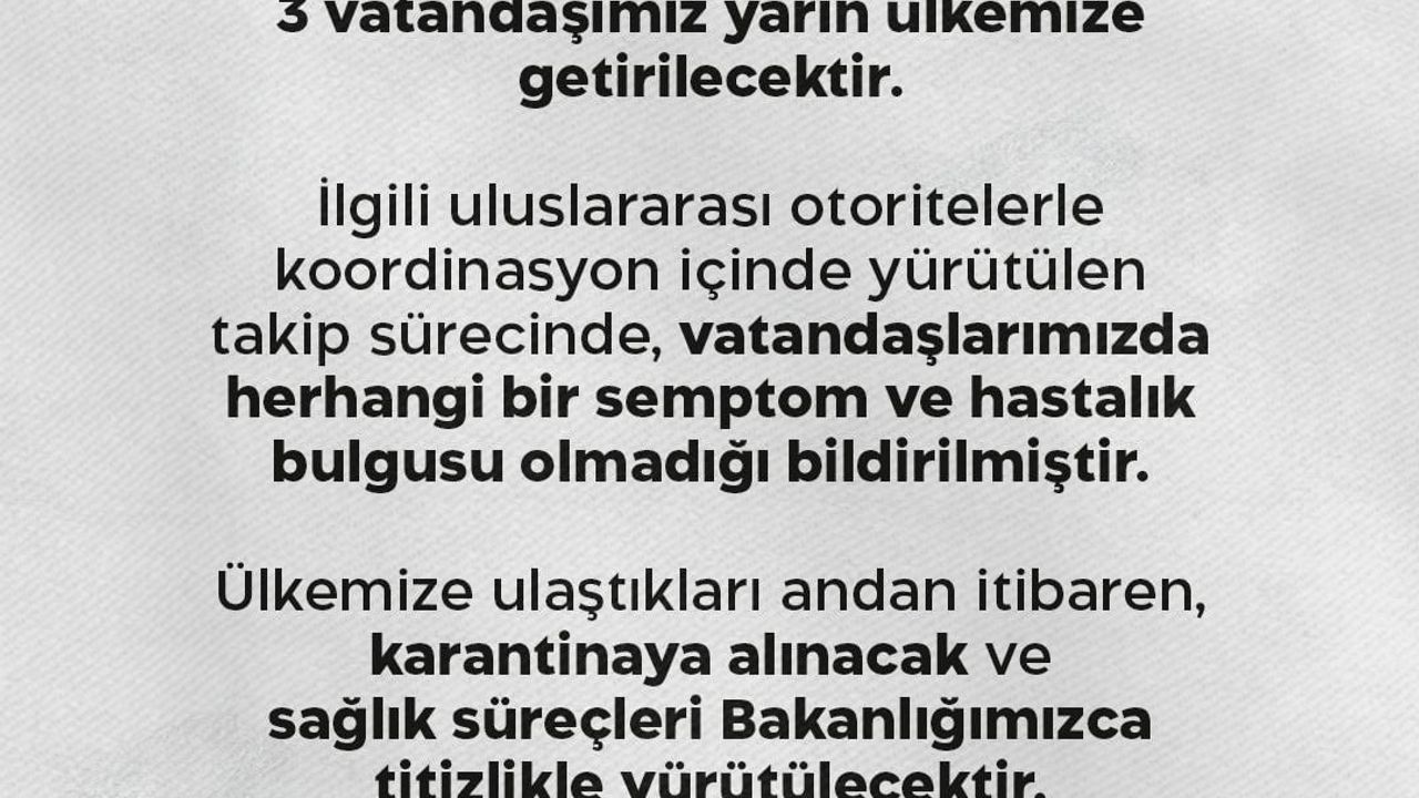 Sağlık Bakanlığı: Gemideki 3 vatandaş yarın ülkeye getirilecek