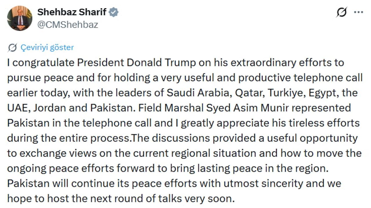 Şahbaz Şerif Trump ve Liderlerin Barış Çabalarını Tebrik Etti; Pakistan Müzakerelere Ev Sahipliği Yapmayı Umuyor