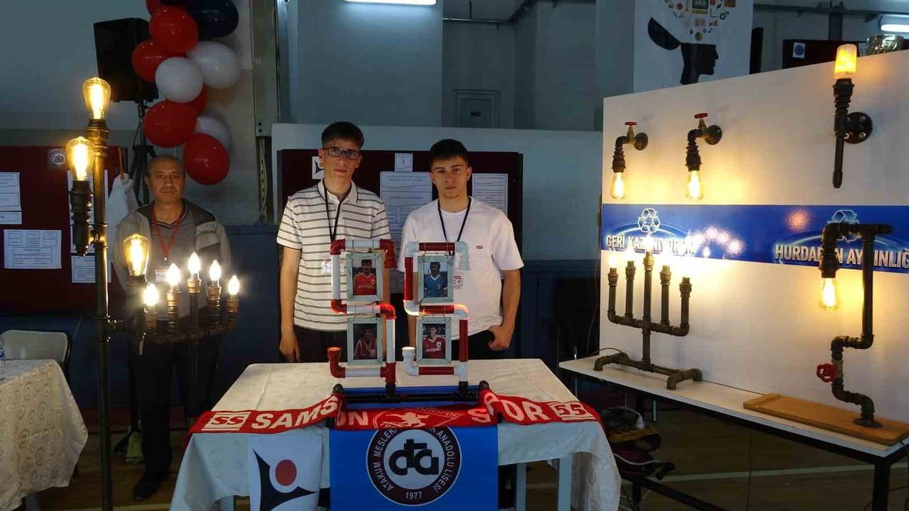 Samsun'da Meslek Lisesi Öğrencileri Atık Boruları Dekoratif Aydınlatmaya Dönüştürdü