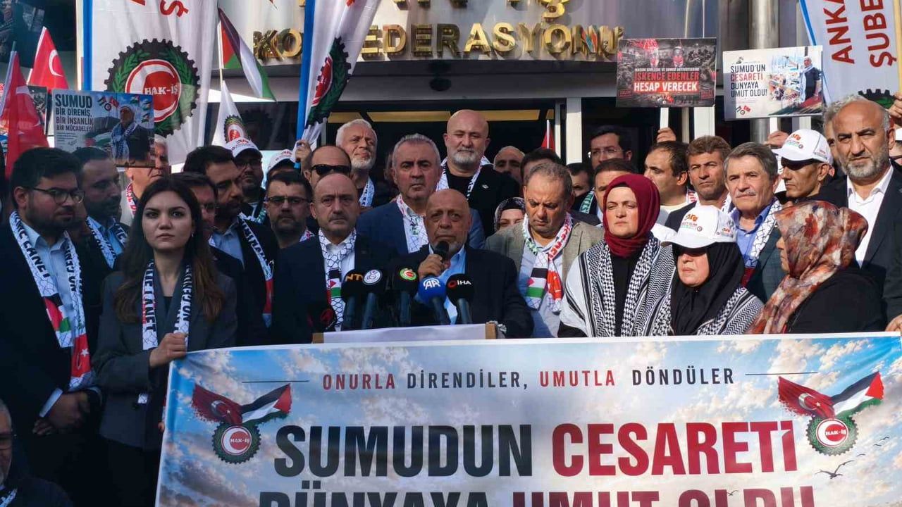 Sumud Filosu’nda alıkonulan HAK-İŞ Başkanı Mahmut Arslan ve Fatma Zengin Türkiye’ye döndü