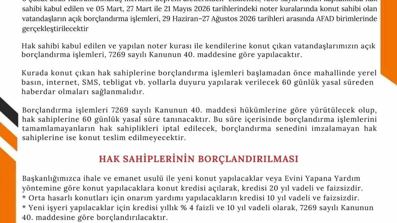 AFAD’dan deprem konutları için borçlandırma çağrısı
