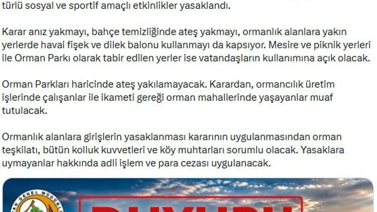 Bartın'da ormanlara giriş yasaklandı