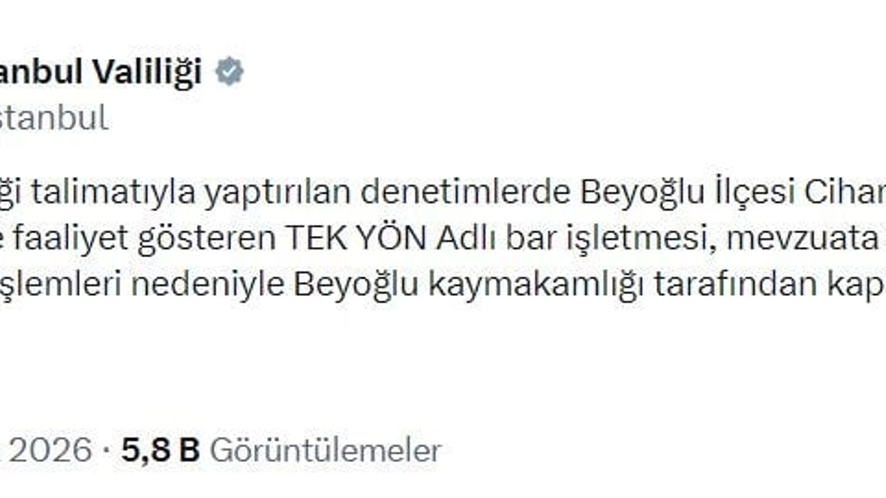Beyoğlu Cihangir Mahallesi'nde TEK YÖN adlı bar kapatıldı