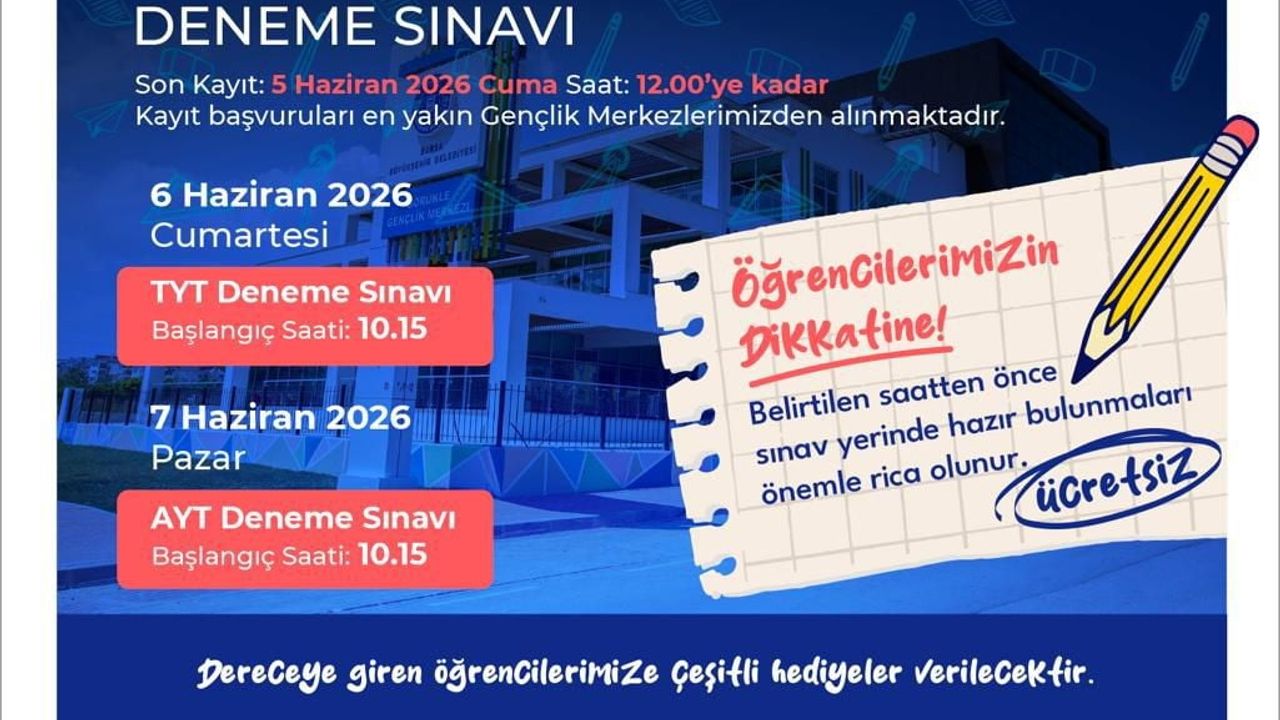 Bursa Büyükşehir Belediyesi, 6-7 Haziran’da Ücretsiz TYT ve AYT Deneme Sınavları Düzenliyor