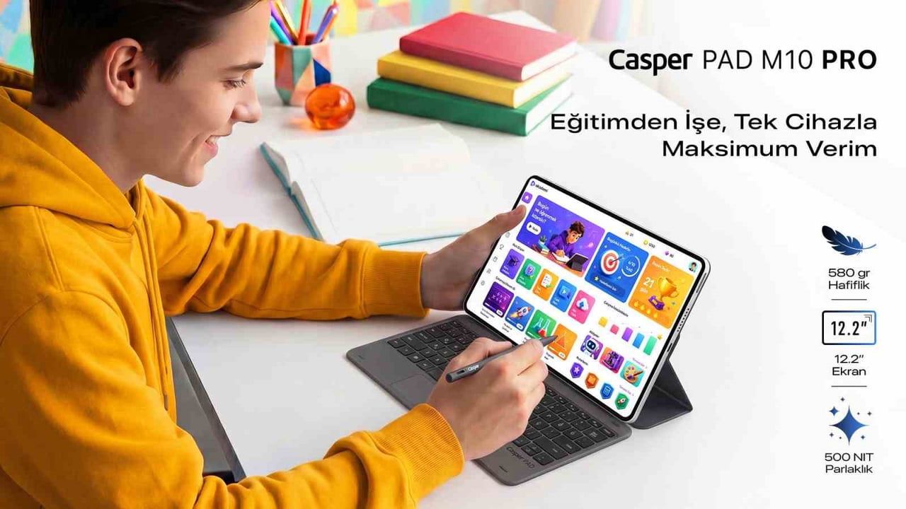 Casper PAD M10 Pro: 12.2 inç ekran ve kutudan çıkan kalem-klavyeyle üretkenliğe odaklı tablet