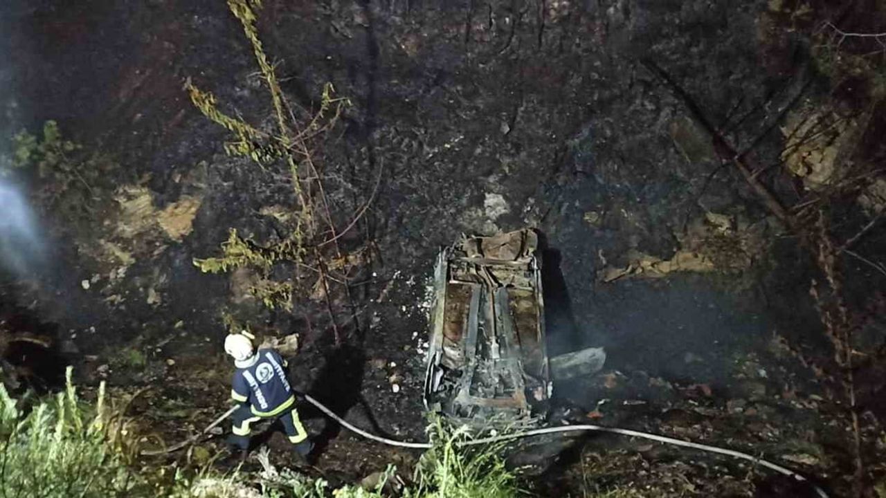 Denizli'de otomobil şarampole yuvarlandı; çıkan yangın ormanlık alana sıçradı
