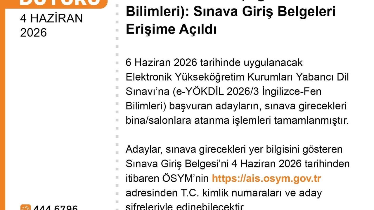 e-YÖKDİL 2026/3 (İngilizce-Fen Bilimleri) sınav giriş belgeleri erişime açıldı