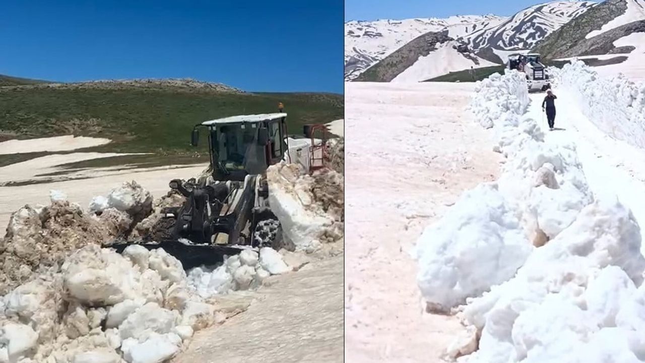 Hakkari'de yaz mevsimine rağmen 3 metreyi bulan karda yol açma çalışması