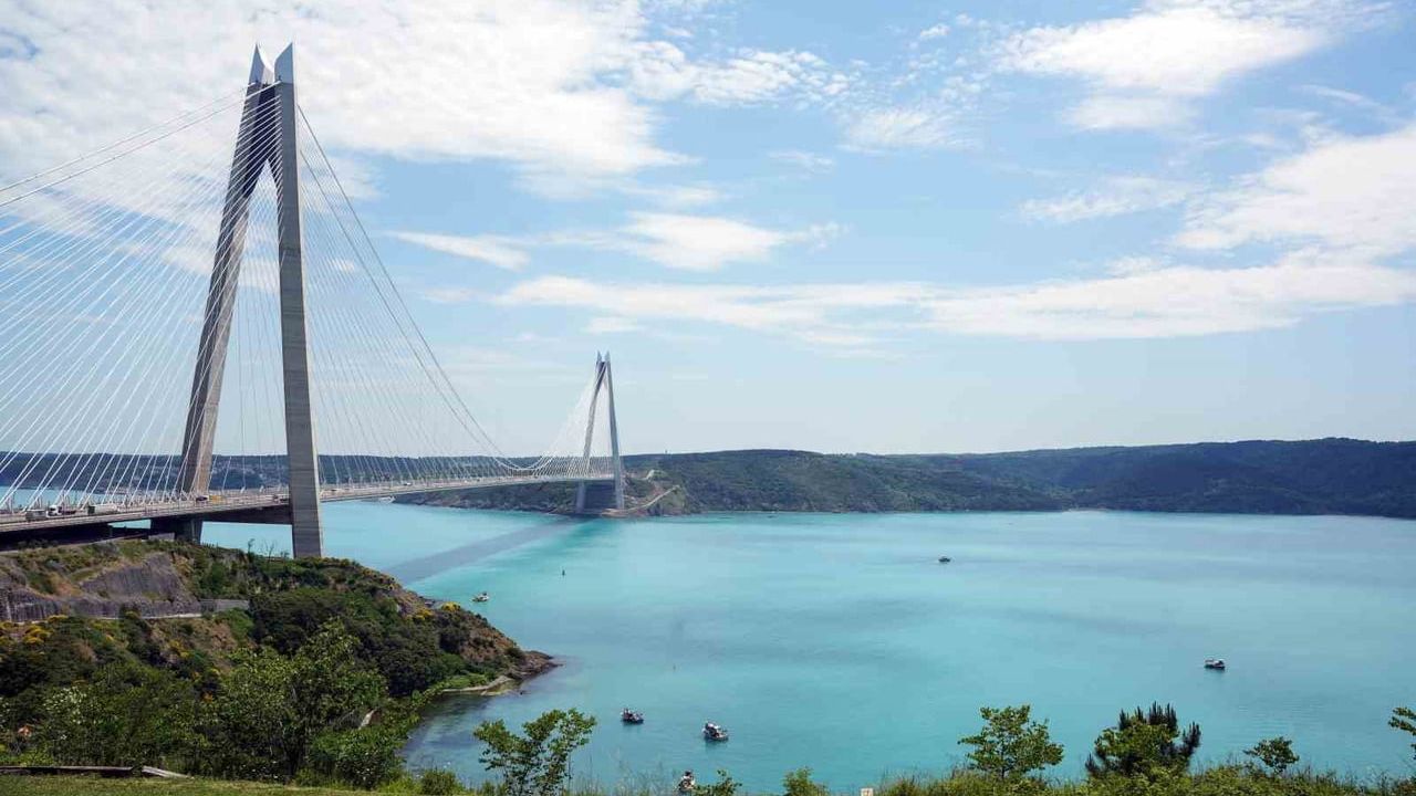 İstanbul Boğazı'nda turkuaz tonlar: Yavuz Sultan Selim Köprüsü çevresinde yunus görüntüleri