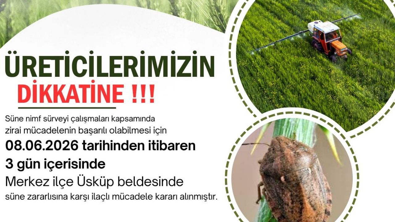 Kırklareli Üsküp'te süne alarmı: Üreticilere 3 günlük ilaçlama çağrısı