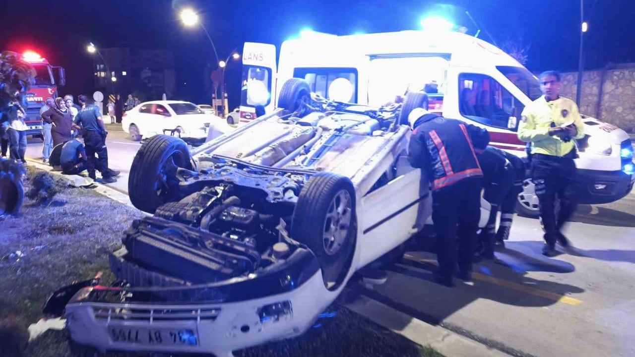 Kontrolden çıkan araç ters döndü: 2 yaralı