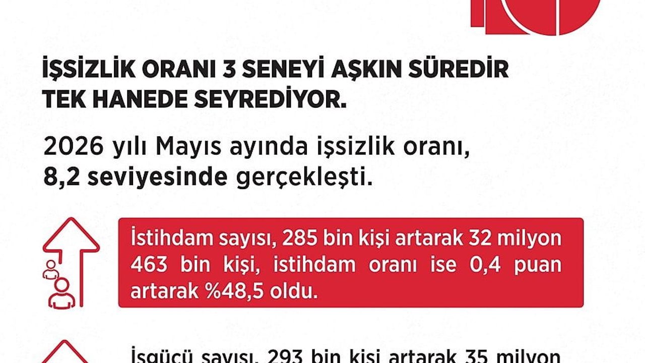 Mayıs ayında istihdam 285 bin kişi arttı, işsizlik yüzde 8,2'de kaldı