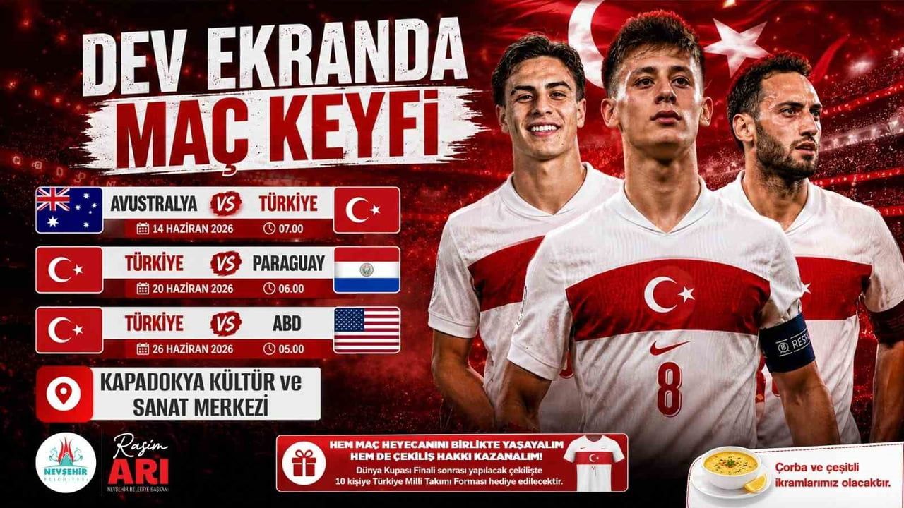 Nevşehir'de A Milli Futbol Takımı'nın Dünya Kupası grup maçları dev ekranda izlenecek
