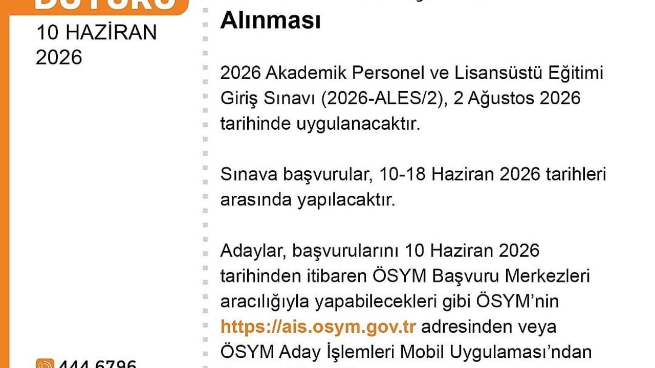 ÖSYM: 2026-ALES/2 başvuruları 10-18 Haziran arasında alınacak
