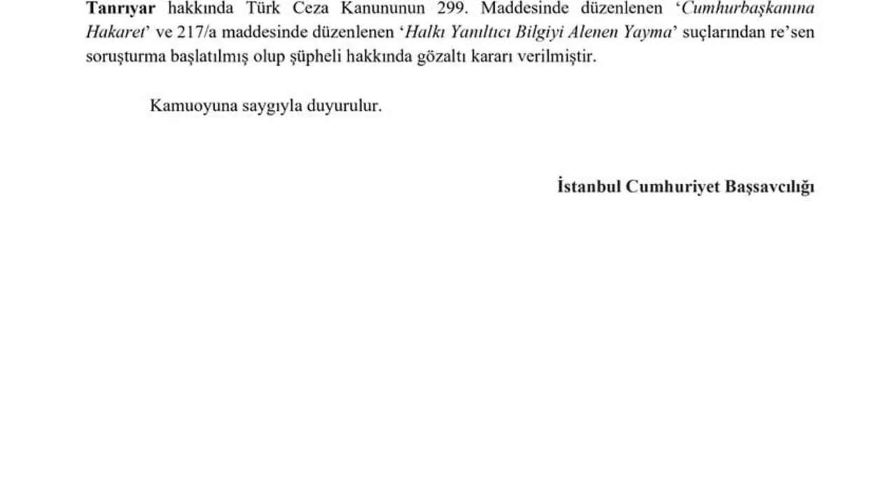 Tamar Tanrıyar hakkında gözaltı kararı