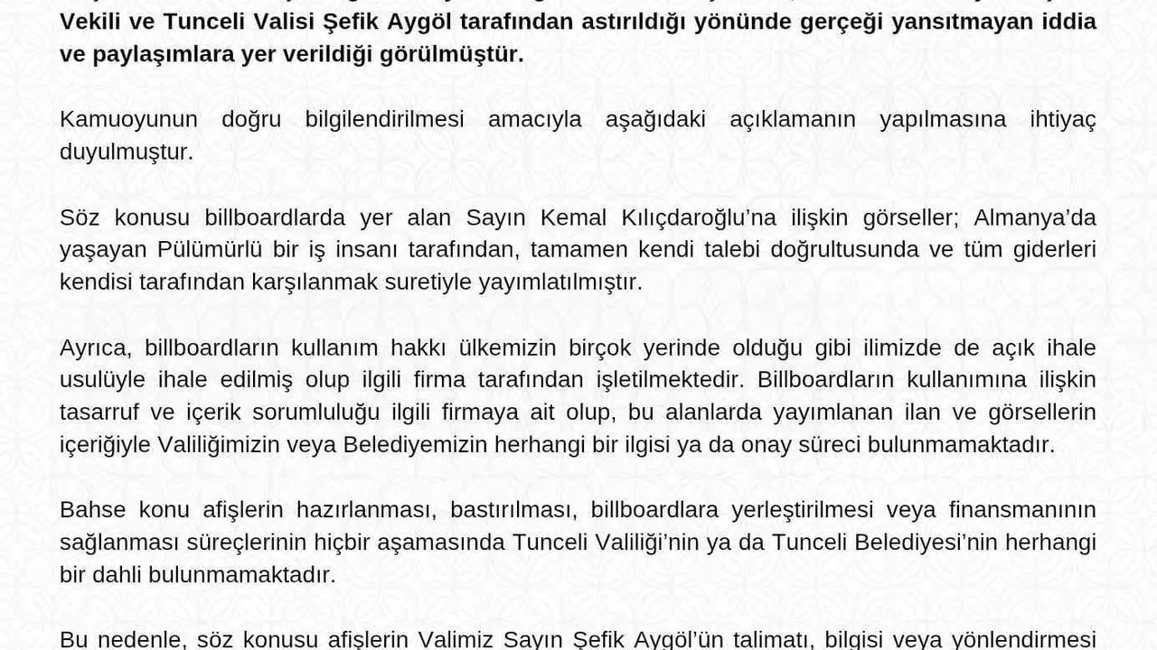 Tunceli Valiliği: Kılıçdaroğlu afişleri valilik veya belediye tarafından astırılmadı