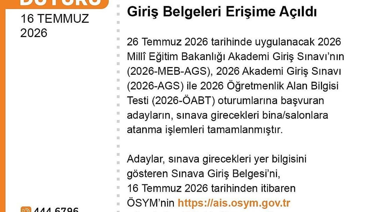 AGS ve ÖABT’nin giriş belgeleri erişime açıldı