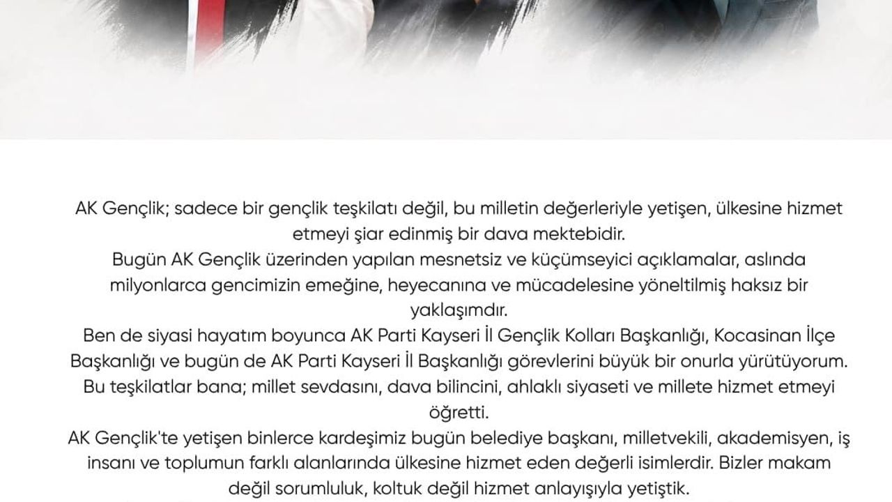 AK Gençlik ülkesine hizmet etmeyi şiar edinmiş bir dava mektebidir