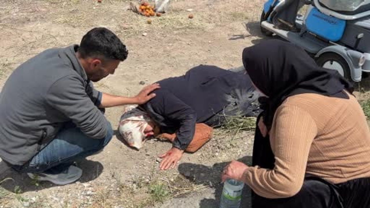 Aksaray'da mopedin devrilmesi sonucu yaralanan kadına vatandaşlar montla gölgelik yaptı