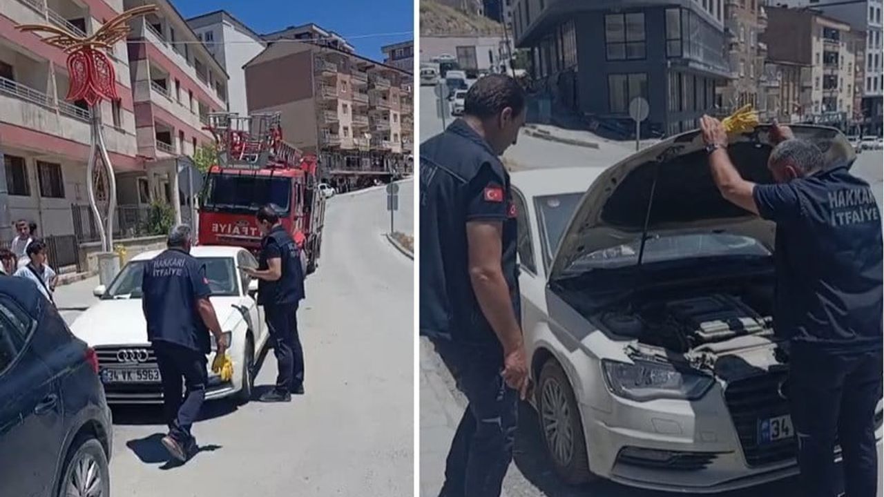 Araca sıkışan yavru kedi itfaiye tarafından yara almadan kurtarıldı