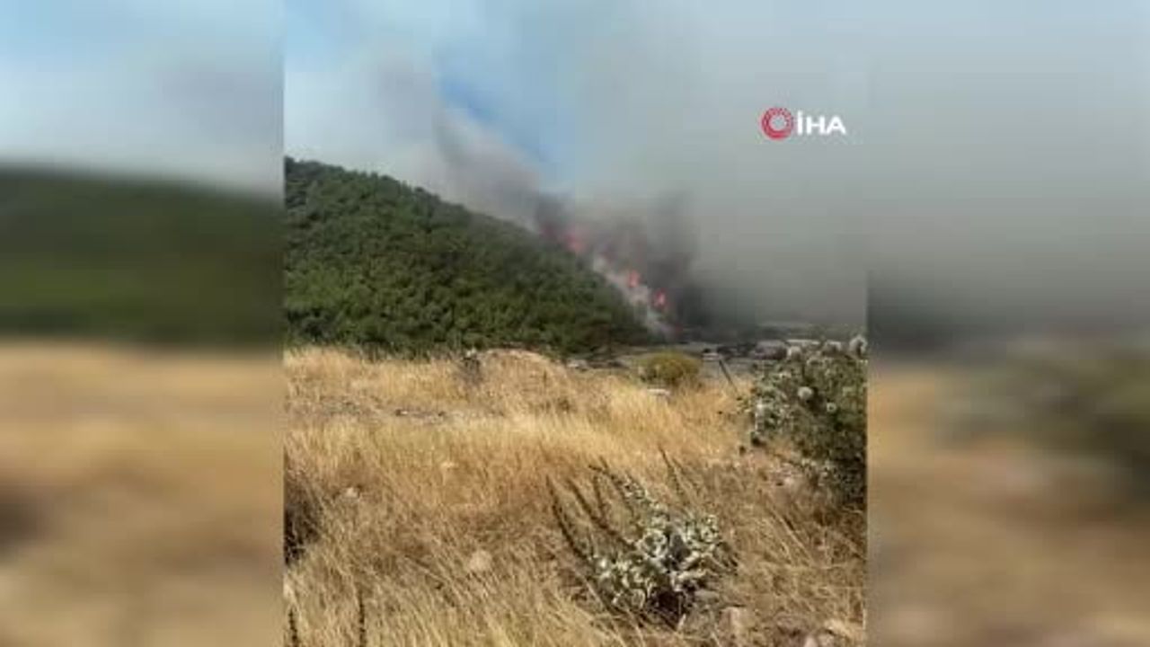 Aydıncık'ta Karatepe mevkiinde orman yangını, ekipler yerleşimleri korumaya çalışıyor