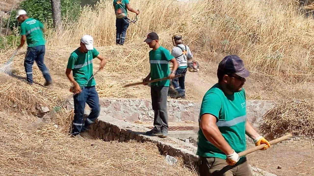 Ayvalık’ta kuru ot temizliğiyle yaz dönemi yangın riskine karşı önlem