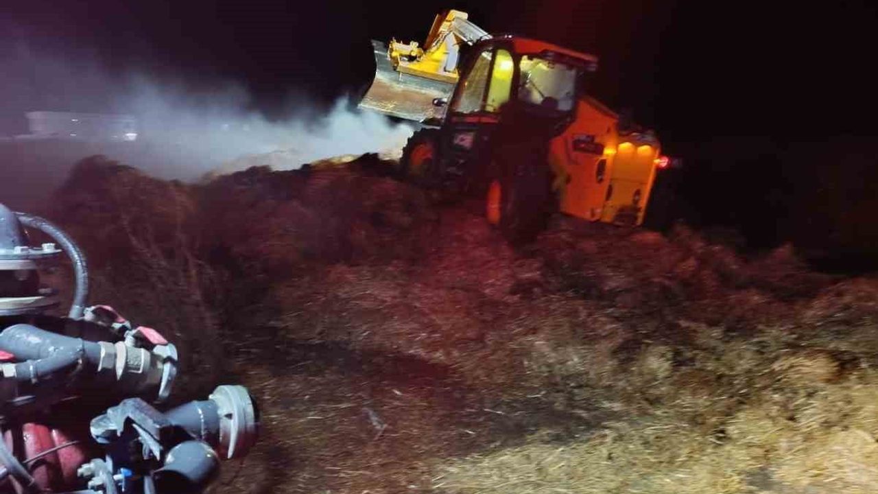 Burhaniye'de saman yangını 4 saatte söndürüldü