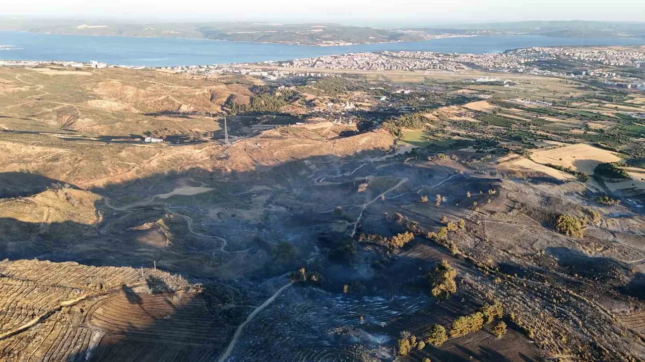 Çanakkale'de dron görüntüleri yanan alanların izini ortaya koydu