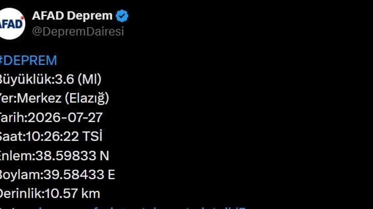 Elazığ'da sabah sarsıntısı: 10 km derinlikte 3.6 büyüklüğünde deprem