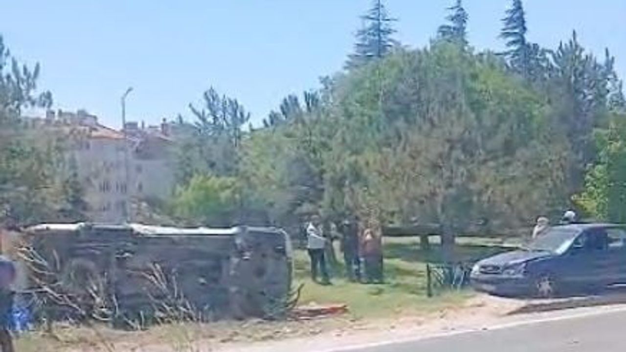 Eskişehir'de otomobil yol kenarına devrildi