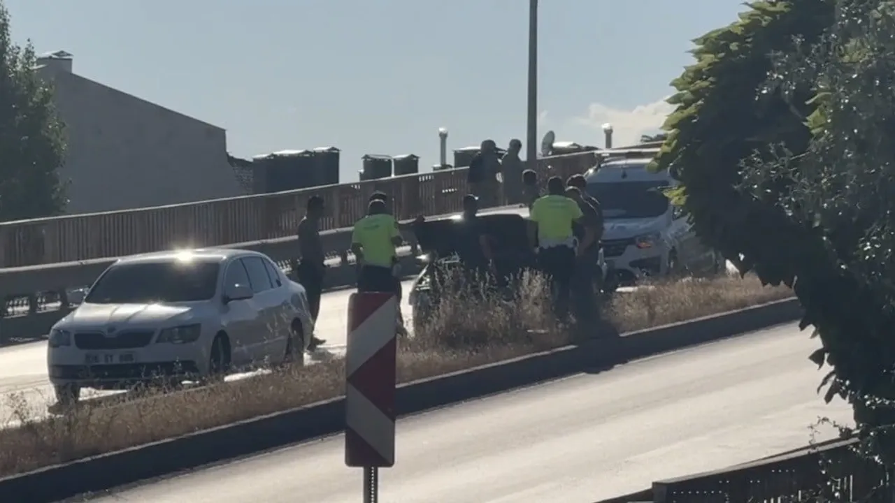 Eskişehir'de refüje çıkan otomobilden yola yağ sızdı