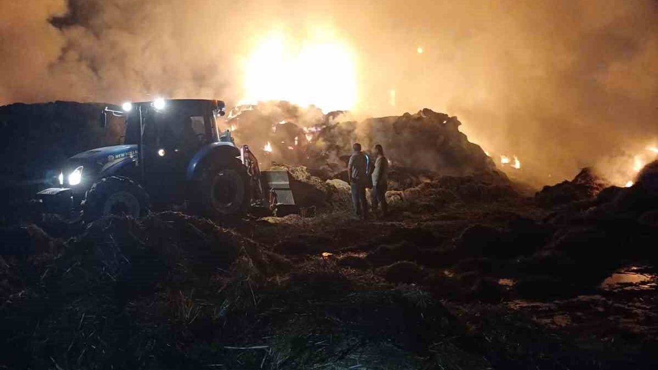 Geceyi aydınlatan alevler: Kuruköy'de 150 ton saman küle döndü