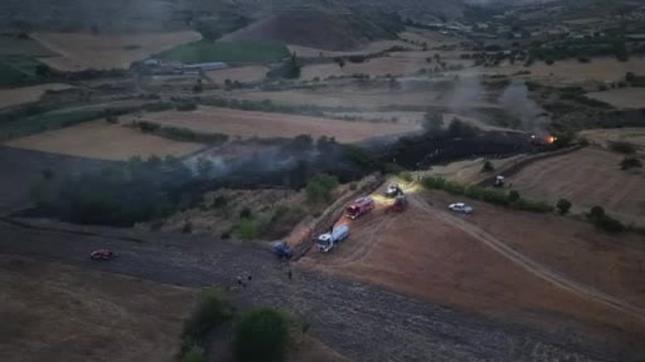 Güdül'de alev alan araç otluk alanda yangın çıkmasına neden oldu
