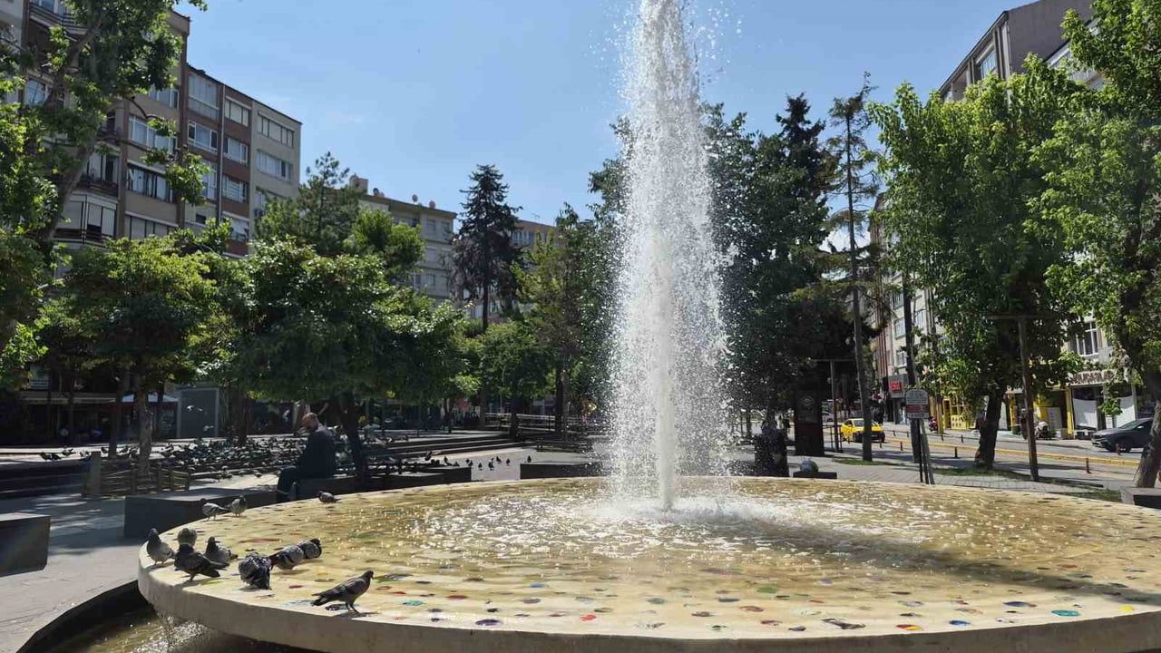 Hamamyolu Caddesi'nde güvercinler süs havuzunda serinledi