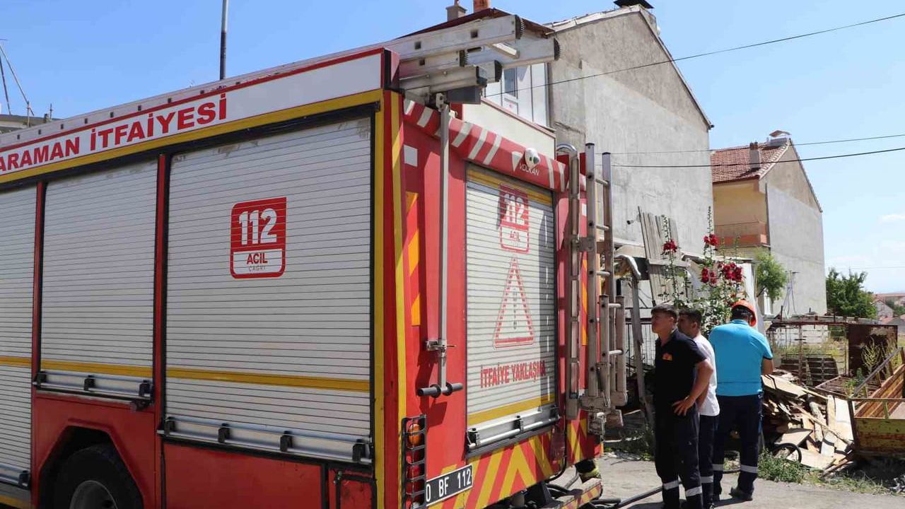 Karaman'da apartman müştemilatında yangın itfaiye tarafından söndürüldü