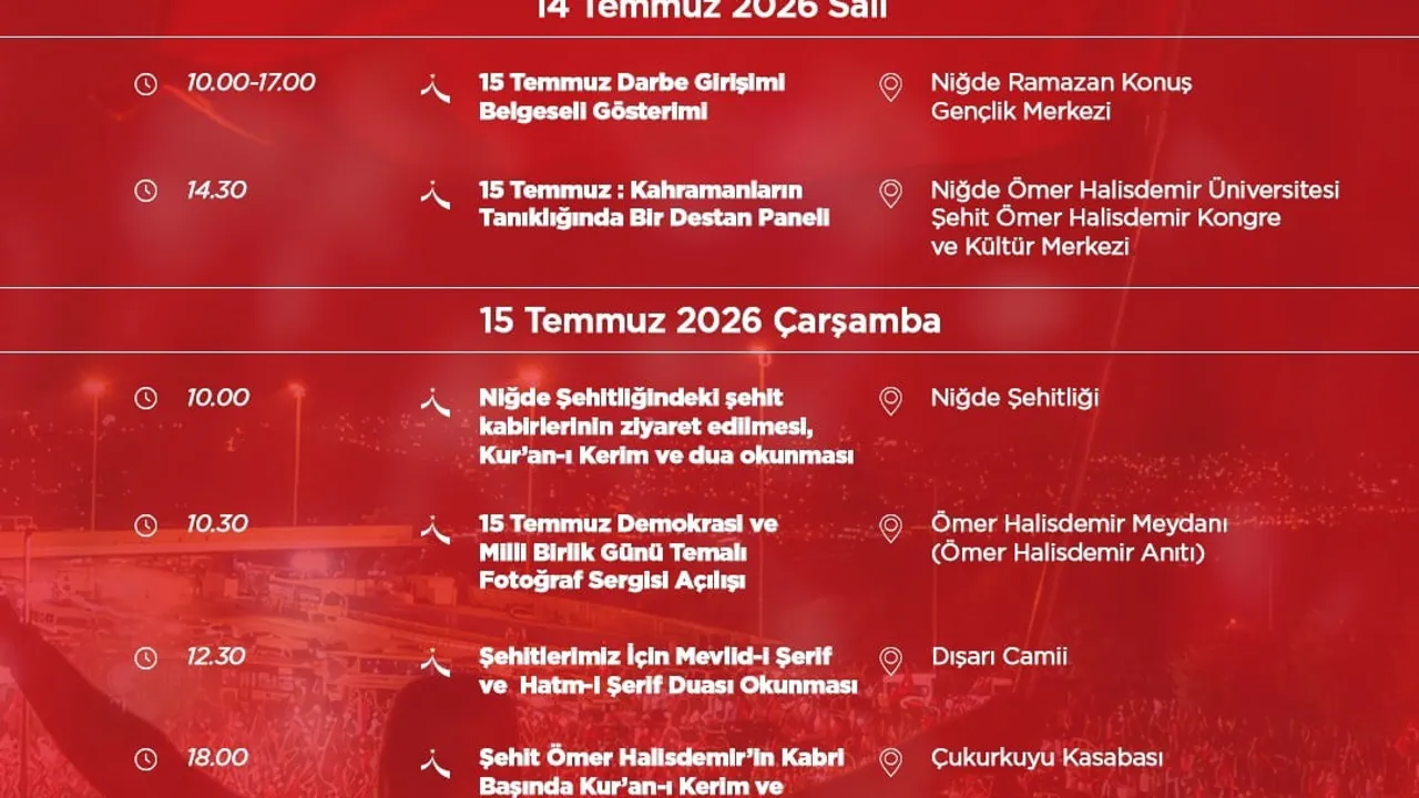 Niğde’de 15 Temmuz demokrasi ve milli birlik günü programı belli oldu