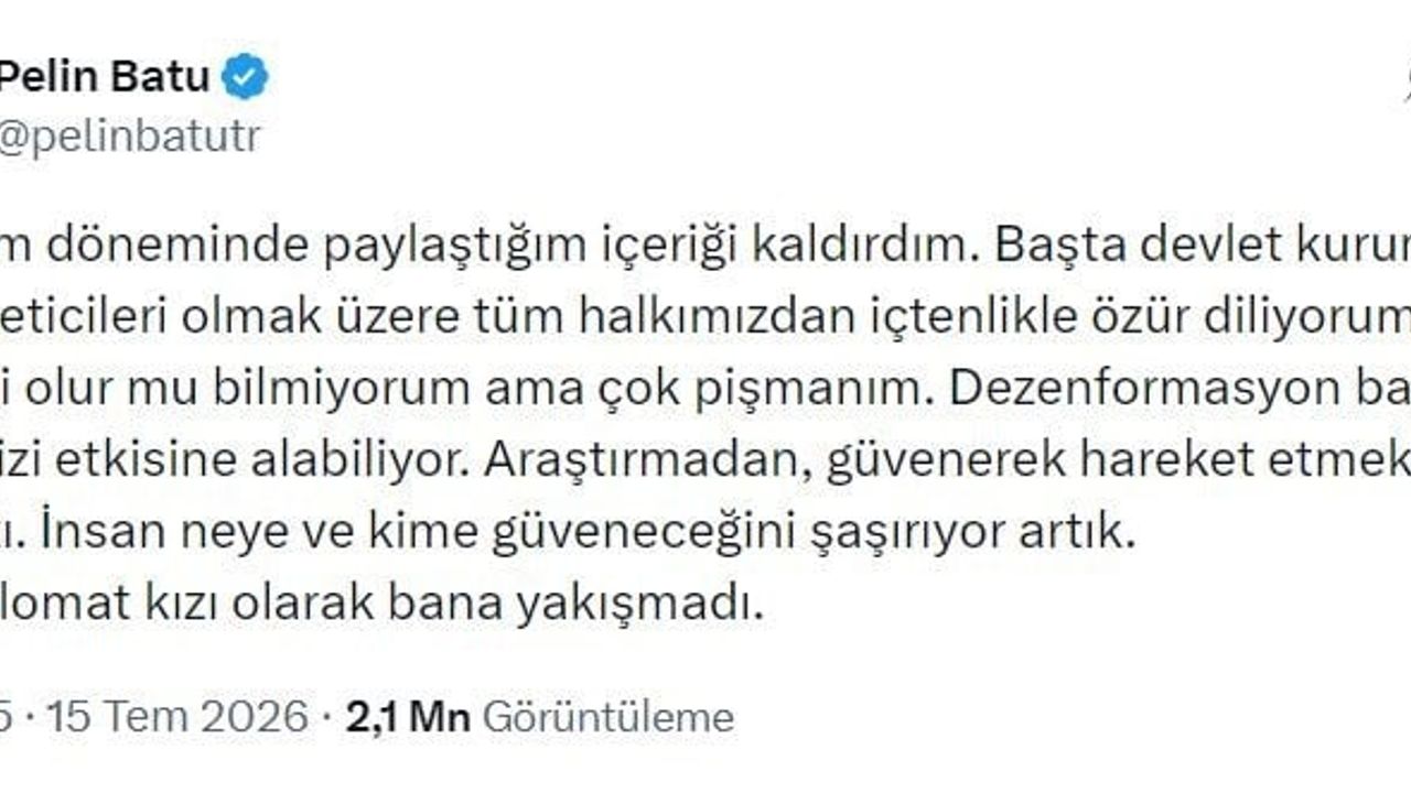 Pelin Batu deprem paylaşımı için özür diledi