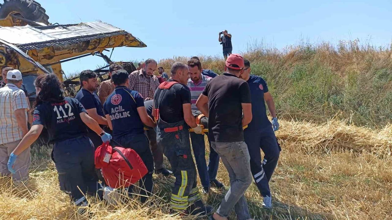 Samsun'da biçerdöver devrildi, 1 yaralı