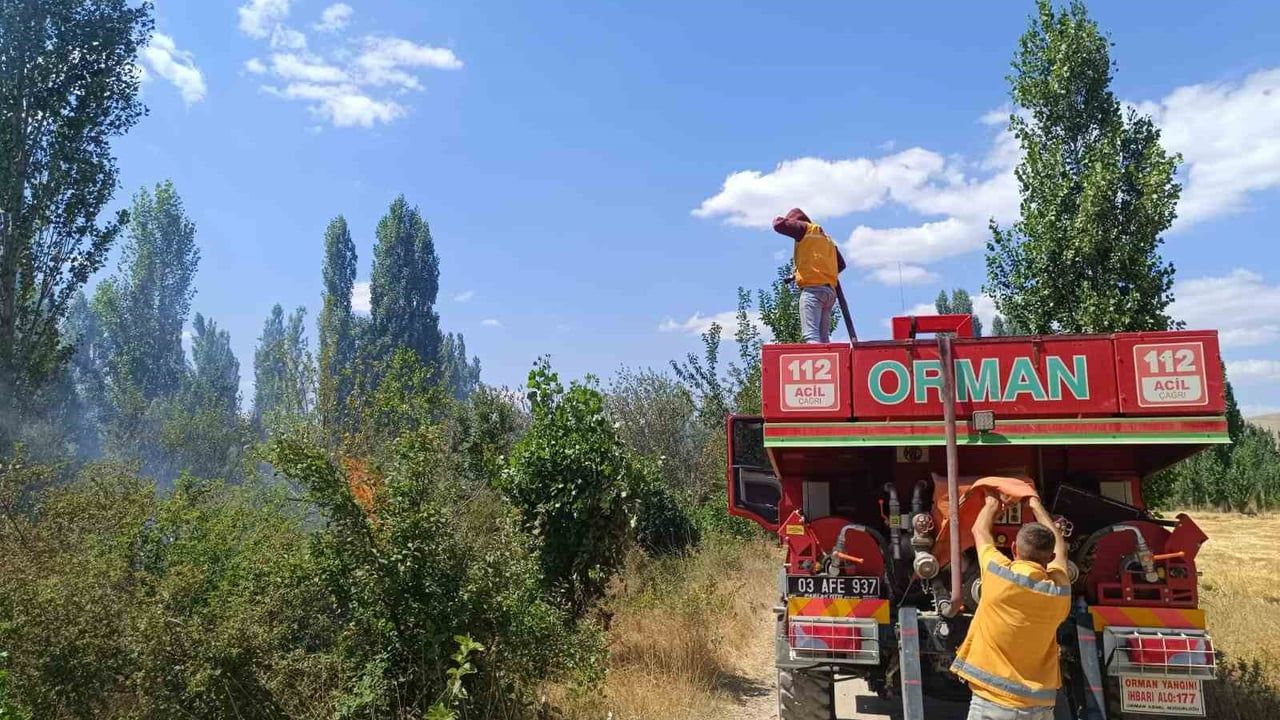 Sandıklı'da ot yangını ağaçlık alanda hasara yol açtı