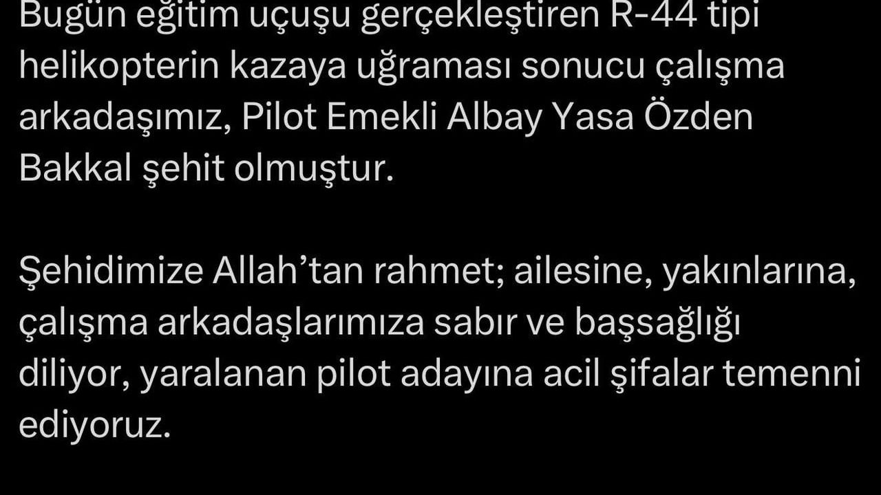 Sincan'da eğitim sırasında düşen R-44: yaralı pilot adayının tedavisi sürüyor