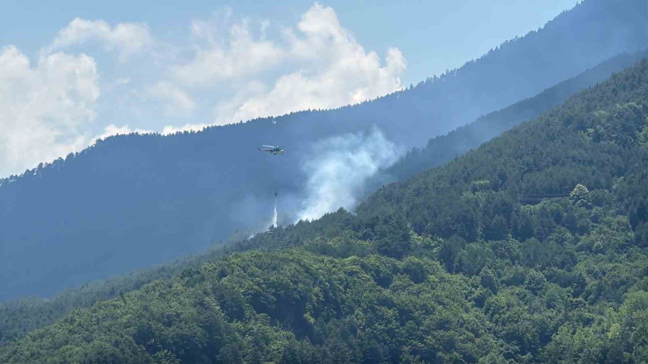 Sipahiler köyü yakınındaki orman yangınına havadan ve karadan müdahale