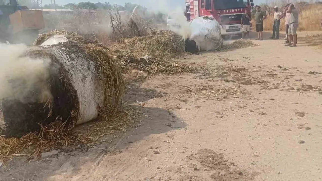 Susurluk'ta çıkan yangında 1 ton saman kullanılamaz hale geldi