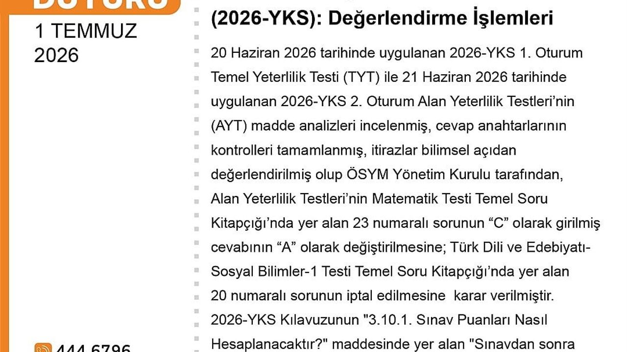 YKS değerlendirildi: 1 soru iptal, 1 sorunun şıkkı değişti