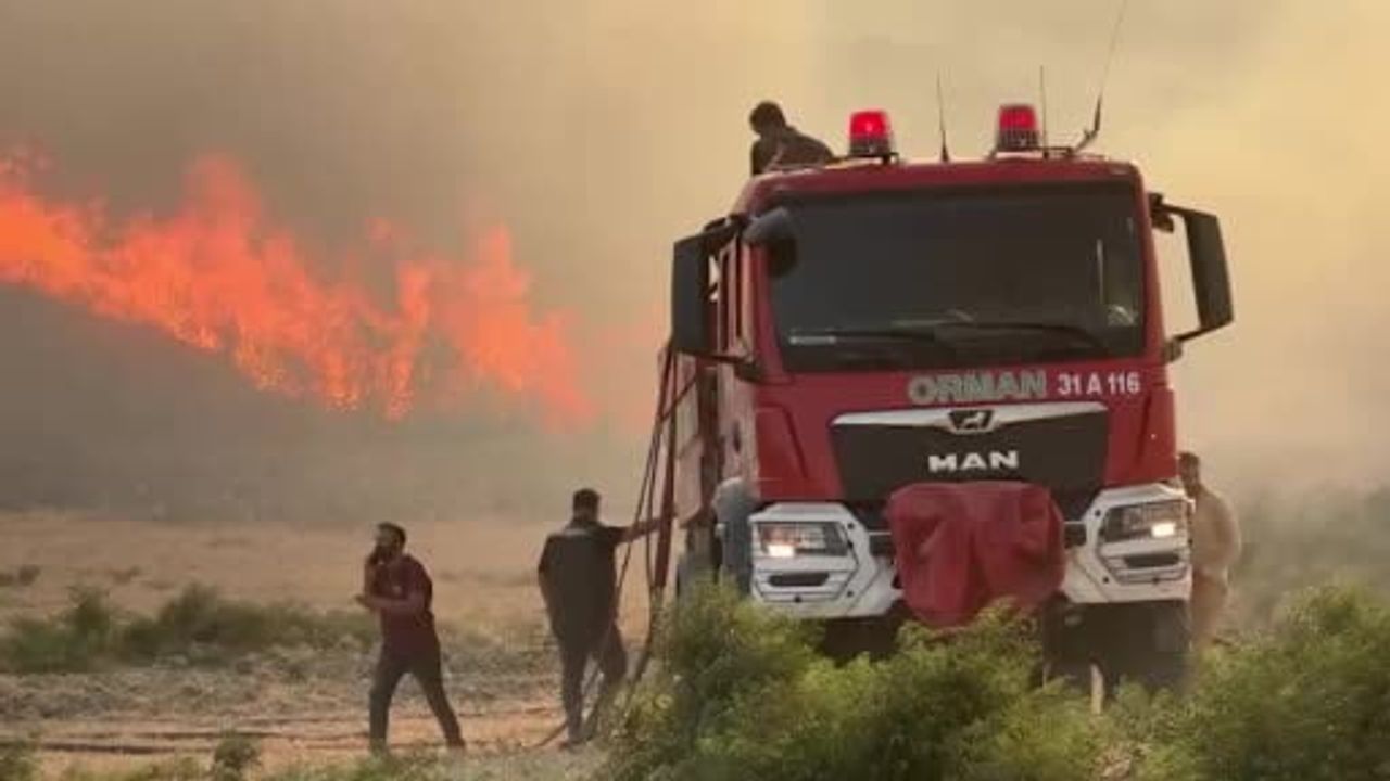 Antakya'nın Narlıca Mahallesi yakınında orman ve zeytinlik yangını, müdahale sürüyor