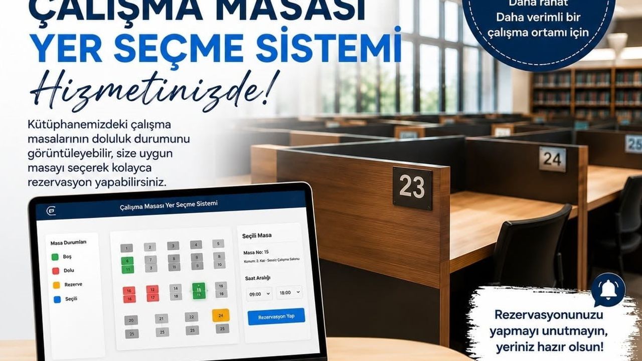 Aydın İl Halk Kütüphanesi'nde zamandan tasarruf sağlayan masa rezervasyon sistemi başladı