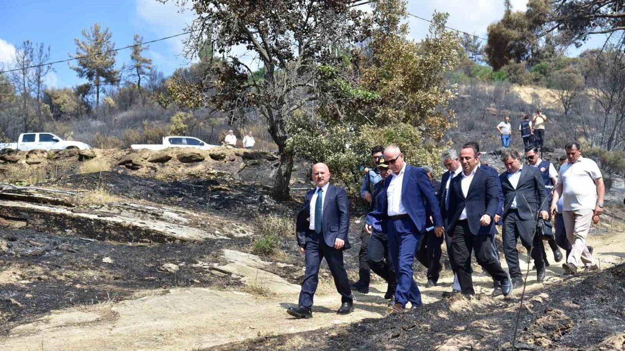 Bakan yardımcısı ve vali Çine'de yangın bölgesinde yerinde inceleme yaptı