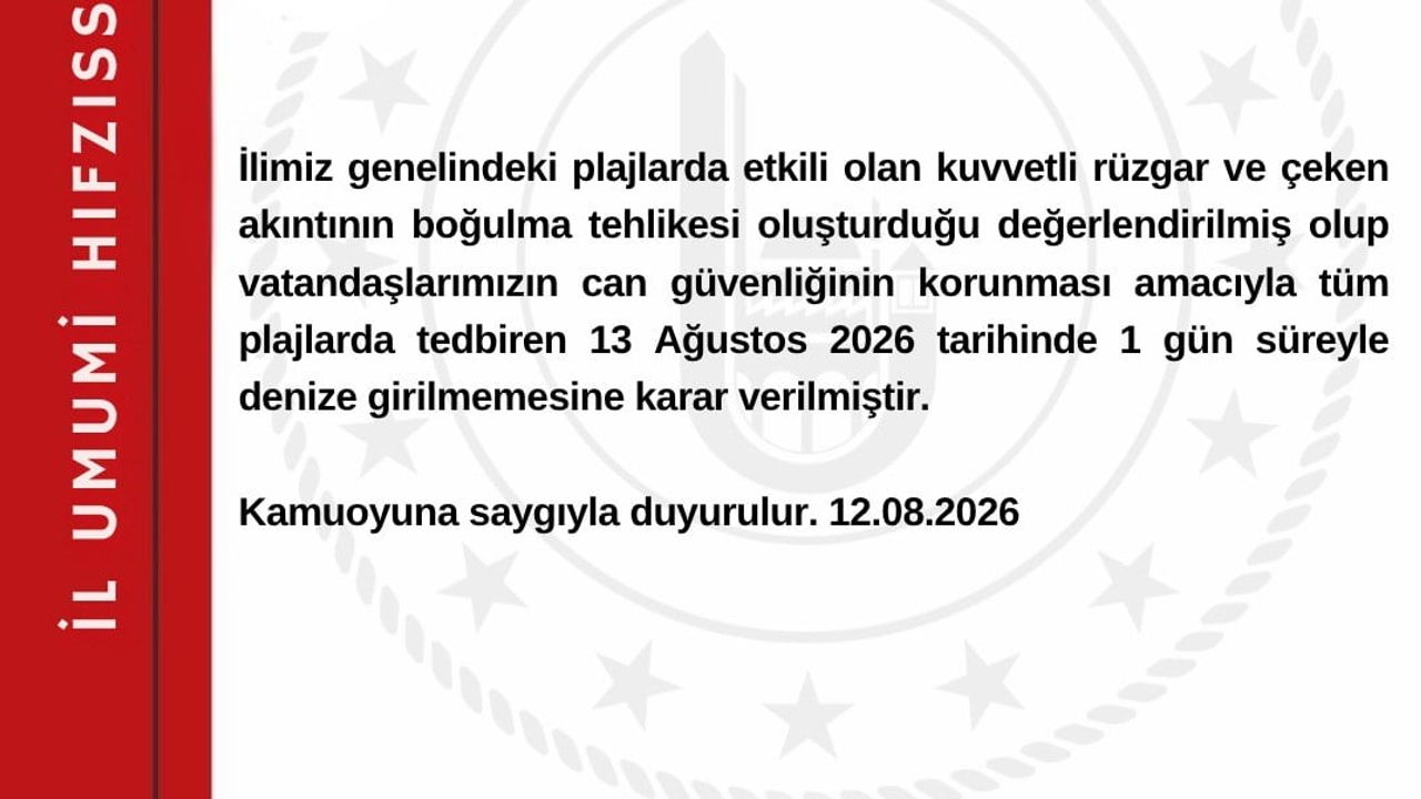 Bartın'da rüzgar ve akıntı nedeniyle tüm plajlarda geçici yüzme yasağı