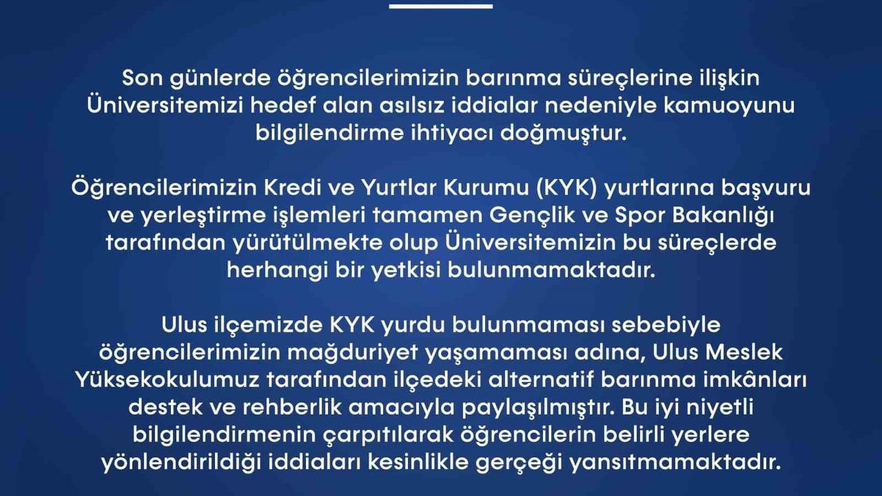 Barü'den Ulus'taki barınma iddialarına resmi yanıt