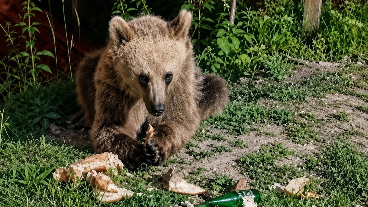 Dumanlı tabiat parkı'nda piknik izleriyle beslenen bozayı ziyaretçilerin ilgi odağı oldu